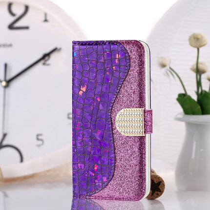 Horizontale Klapphülle aus Leder mit Laser-Glitzerpulver und passender Krokodilstruktur, mit Kartenfächern, Halter und Geldbörse, für iPhone 12 mini, für iPhone 12/12 Pro, für iPhone 12 Pro Max, für Samsung Galaxy Note20, für Samsung Galaxy Note20 Ultra
