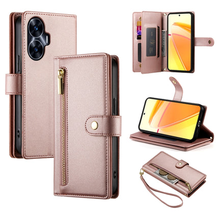 Nine Card-slot Zipper Wallet Bag Leather Phone Case, For Realme C65, For Realme C55 / Narzo N55