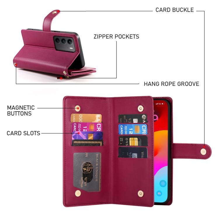 Nine Card-slot Zipper Wallet Bag Leather Phone Case
