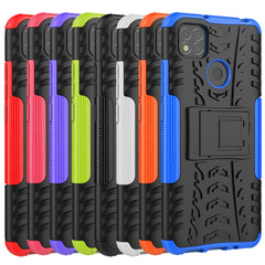 Tire Texture Shockproof TPU + PC Protective Case with Holder, For Xiaomi Redmi 9C, For OPPO Realme C15, For iPhone 12 mini, For Alcatel 3L (2020)