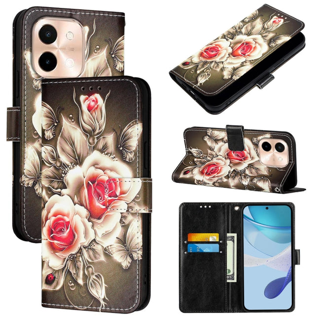 Colored Drawing Pattern Plain Weave Leather Phone Case, For vivo Y28 4G
