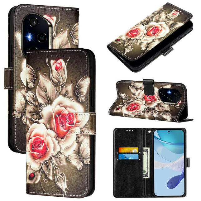 Colored Drawing Pattern Plain Weave Leather Phone Case, For Honor 300 Pro / 300 Ultra, For Honor 300, For Honor X9c 5G