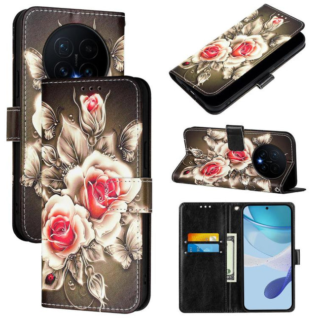 Colored Drawing Pattern Plain Weave Leather Phone Case, For Honor Magic8, For Honor GT, For Honor X9c Smart 5G