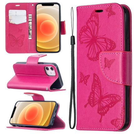 Embossing Two Butterflies Pattern Horizontal Flip PU Leather Case with Holder & Card Slot & Wallet & Lanyard, For iPhone 12 mini, For iPhone 12 / 12 Pro, For iPhone 12 Pro Max, For Samsung Galaxy Note20