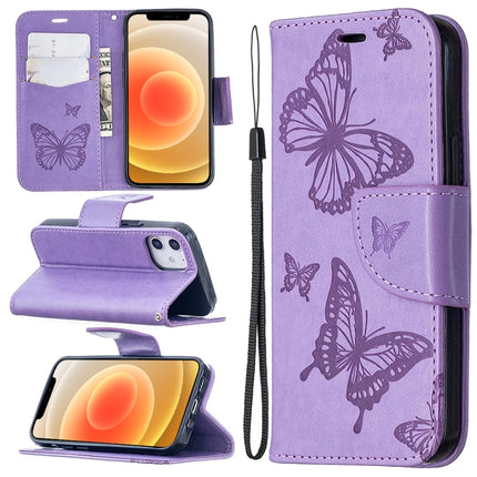 Embossing Two Butterflies Pattern Horizontal Flip PU Leather Case with Holder & Card Slot & Wallet & Lanyard, For iPhone 12 mini, For iPhone 12 / 12 Pro, For iPhone 12 Pro Max, For Samsung Galaxy Note20