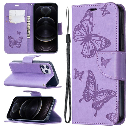 Embossing Two Butterflies Pattern Horizontal Flip PU Leather Case with Holder & Card Slot & Wallet & Lanyard, For iPhone 12 mini, For iPhone 12 / 12 Pro, For iPhone 12 Pro Max, For Samsung Galaxy Note20
