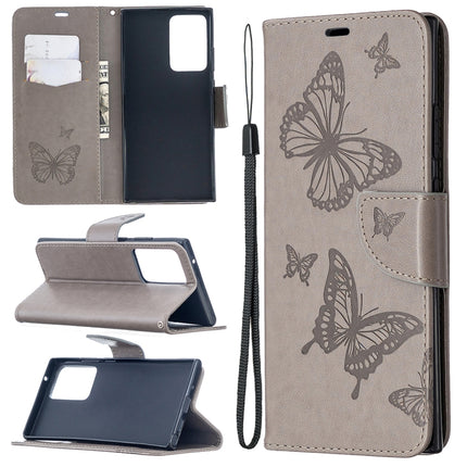 Embossing Two Butterflies Pattern Horizontal Flip PU Leather Case with Holder & Card Slot & Wallet & Lanyard, For Samsung Galaxy Note20 Ultra