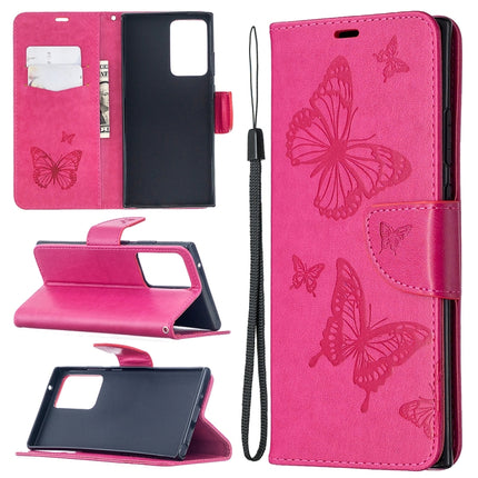 Embossing Two Butterflies Pattern Horizontal Flip PU Leather Case with Holder & Card Slot & Wallet & Lanyard, For Samsung Galaxy Note20 Ultra