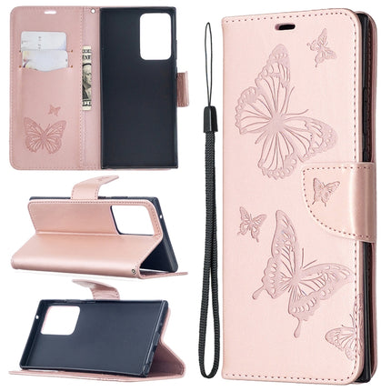 Embossing Two Butterflies Pattern Horizontal Flip PU Leather Case with Holder & Card Slot & Wallet & Lanyard, For Samsung Galaxy Note20 Ultra