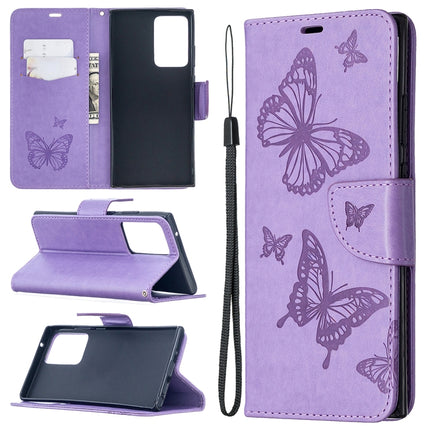 Embossing Two Butterflies Pattern Horizontal Flip PU Leather Case with Holder & Card Slot & Wallet & Lanyard, For Samsung Galaxy Note20 Ultra