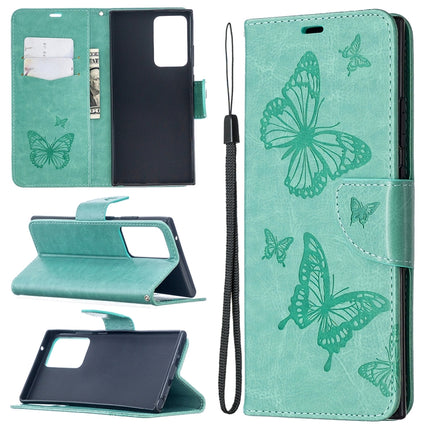 Embossing Two Butterflies Pattern Horizontal Flip PU Leather Case with Holder & Card Slot & Wallet & Lanyard, For Samsung Galaxy Note20 Ultra