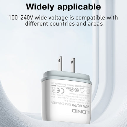 LDNIO Q229 QC3.0 / PD20W USB + Type-C Fast Charger with 1m USB to 8 Pin Cable, EU Plug, UK Plug, US Plug