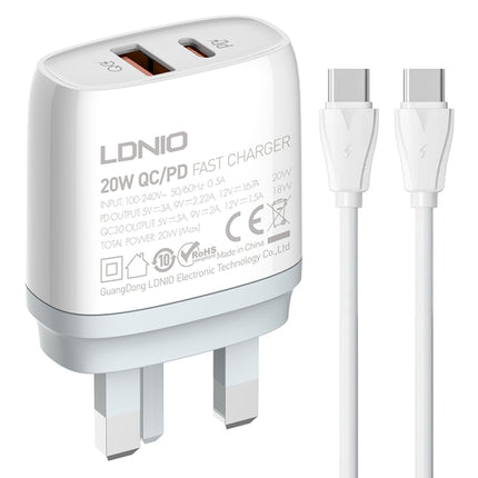 LDNIO Q229 QC3.0 / PD20W USB + Type-C Fast Charger with 1m Type-C to Type-C Cable, EU Plug, UK Plug, US Plug