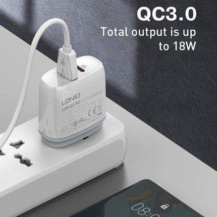 LDNIO Q229 QC3.0 / PD20W USB + Type-C Fast Charger with 1m Type-C to Type-C Cable, EU Plug, UK Plug, US Plug