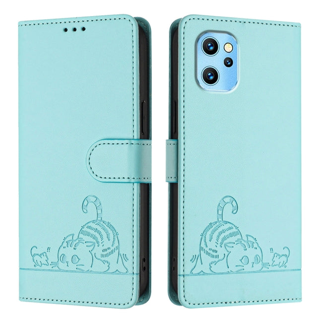 Cat Rat Embossed RFID Leather Phone Case with Lanyard, For UMIDIGI Power 7 Max