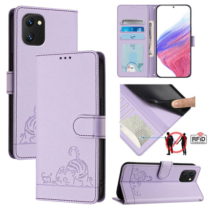 Cat Rat Embossed RFID Leather Phone Case with Lanyard, For UMIDIGI A15 / A15C / A15T, For UMIDIGI G9 5G, For UMIDIGI Bison X20, For UMIDIGI Power 7 / Power 7S
