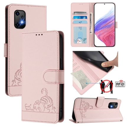 Cat Rat Embossed RFID Leather Phone Case with Lanyard, For UMIDIGI A15 / A15C / A15T, For UMIDIGI G9 5G, For UMIDIGI Bison X20, For UMIDIGI Power 7 / Power 7S