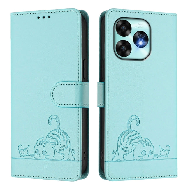 Cat Rat Embossed RFID Leather Phone Case with Lanyard, For UMIDIGI A15 / A15C / A15T, For UMIDIGI G9 5G, For UMIDIGI Bison X20, For UMIDIGI Power 7 / Power 7S