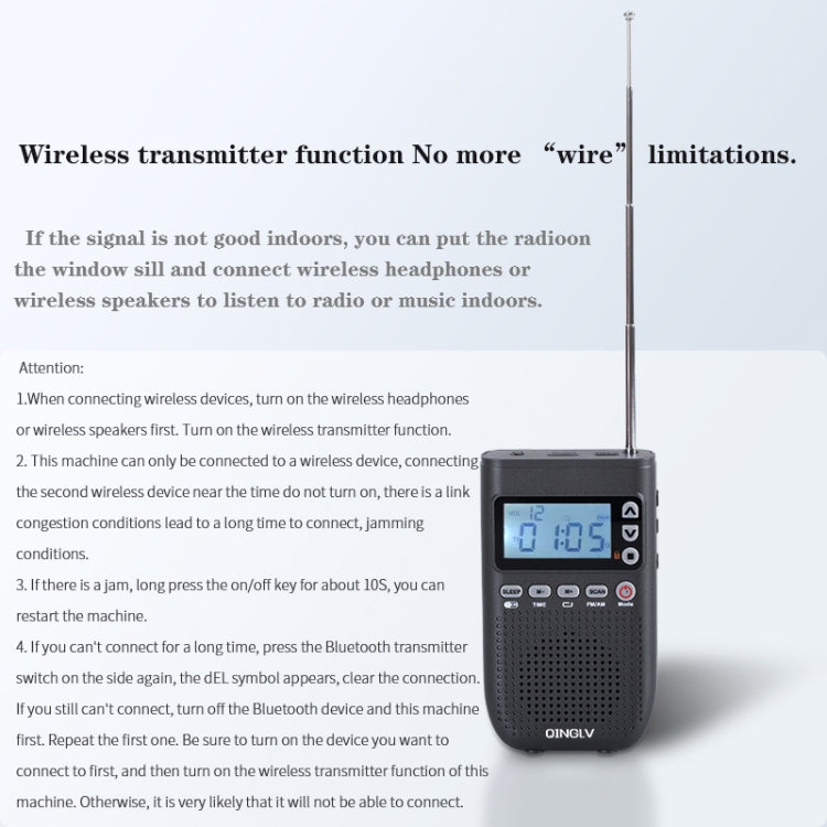 QINGLV QL-518 Portable Bluetooth Transmitter Radio Support FM / AM / MP3