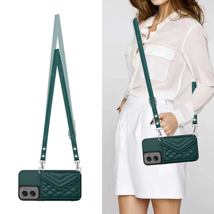 Rhombic Texture Card Bag RFID Phone Case with Long Lanyard, For Motorola Moto G Stylus 5G 2024, For Motorola Moto G Play 2024 5G, For Motorola Moto G Power 2024 5G