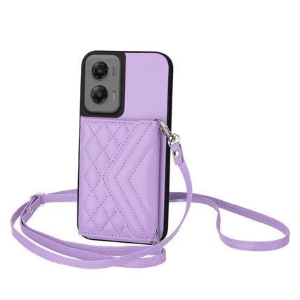Rhombic Texture Card Bag RFID Phone Case with Long Lanyard, For Motorola Moto G Stylus 5G 2024, For Motorola Moto G Play 2024 5G, For Motorola Moto G Power 2024 5G