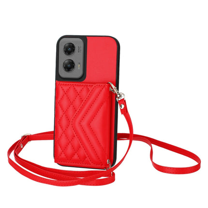 Rhombic Texture Card Bag RFID Phone Case with Long Lanyard, For Motorola Moto G Stylus 5G 2024, For Motorola Moto G Play 2024 5G, For Motorola Moto G Power 2024 5G