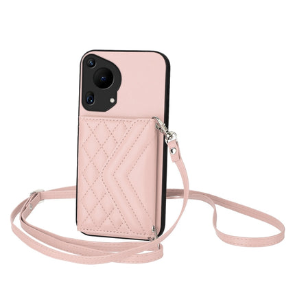 Rhombic Texture Card Bag RFID Phone Case with Long Lanyard, For Huawei Pura 70 Pro / 70 Pro+, For Huawei Pura 70 Ultra, For Huawei Pura 70