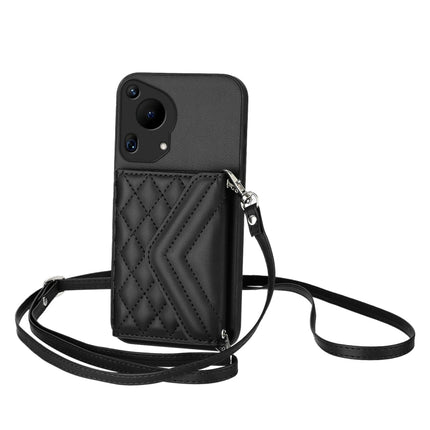 Rhombic Texture Card Bag RFID Phone Case with Long Lanyard, For Huawei Pura 70 Pro / 70 Pro+, For Huawei Pura 70 Ultra, For Huawei Pura 70