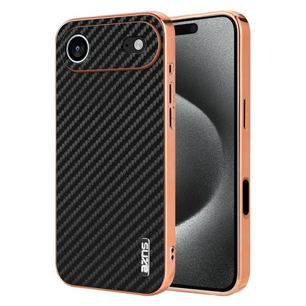 AZNS Electroplated Edge Carbon Fiber Texture Phone Case, For iPhone Air, For iPhone 16 Pro Max, For iPhone 16 Pro, For iPhone 16 Plus, For iPhone 16, For iPhone 15 Pro Max