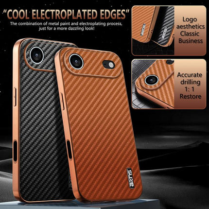 AZNS Electroplated Edge Carbon Fiber Texture Phone Case, For iPhone Air, For iPhone 16 Pro Max, For iPhone 16 Pro, For iPhone 16 Plus, For iPhone 16, For iPhone 15 Pro Max