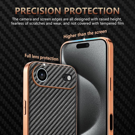 AZNS Electroplated Edge Carbon Fiber Texture Phone Case, For iPhone Air, For iPhone 16 Pro Max, For iPhone 16 Pro, For iPhone 16 Plus, For iPhone 16, For iPhone 15 Pro Max