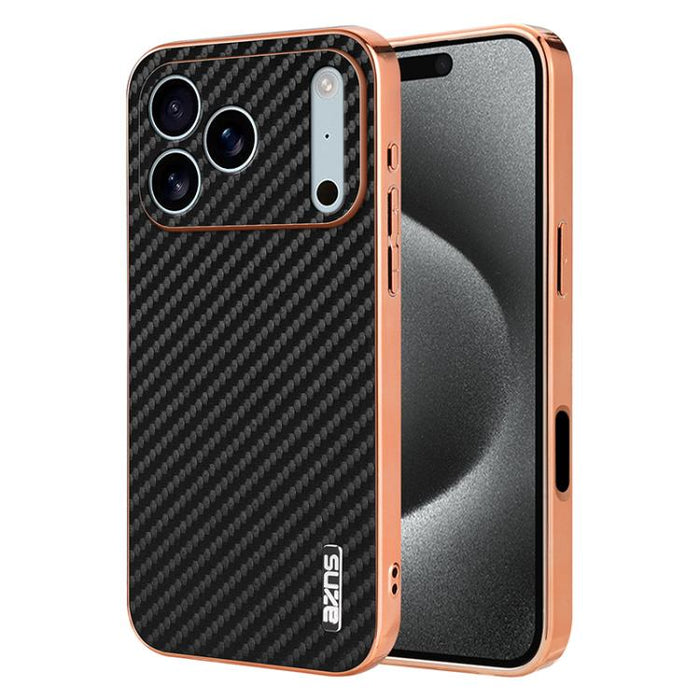 AZNS Electroplated Edge Carbon Fiber Texture Phone Case, For iPhone 18 Pro, For iPhone 18 Pro Max, For iPhone 17e / 16e, For iPhone 17 Pro Max, For iPhone 17 Pro, For iPhone 17