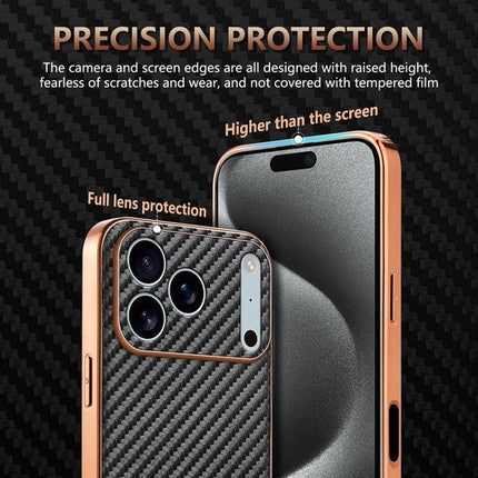 AZNS Electroplated Edge Carbon Fiber Texture Phone Case, For iPhone 18 Pro, For iPhone 18 Pro Max, For iPhone 17e / 16e, For iPhone 17 Pro Max, For iPhone 17 Pro, For iPhone 17