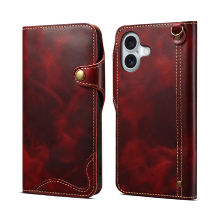 Denior B01 Oil Wax Cowhide Magnetic Button Genuine Leather Case, For iPhone 16e, For iPhone 16 Pro Max, For iPhone 16 Pro, For iPhone 16 Plus