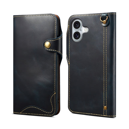 Denior B01 Oil Wax Cowhide Magnetic Button Genuine Leather Case, For iPhone 16e, For iPhone 16 Pro Max, For iPhone 16 Pro, For iPhone 16 Plus