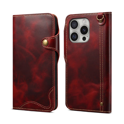 Denior B01 Oil Wax Cowhide Magnetic Button Genuine Leather Case, For iPhone 16e, For iPhone 16 Pro Max, For iPhone 16 Pro, For iPhone 16 Plus