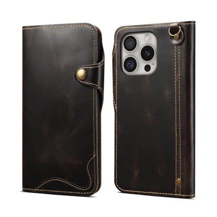 Denior B01 Oil Wax Cowhide Magnetic Button Genuine Leather Case, For iPhone 16e, For iPhone 16 Pro Max, For iPhone 16 Pro, For iPhone 16 Plus