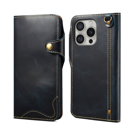 Denior B01 Oil Wax Cowhide Magnetic Button Genuine Leather Case, For iPhone 16e, For iPhone 16 Pro Max, For iPhone 16 Pro, For iPhone 16 Plus