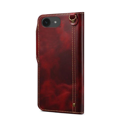 Denior B01 Oil Wax Cowhide Magnetic Button Genuine Leather Case, For iPhone 16e, For iPhone 16 Pro Max, For iPhone 16 Pro, For iPhone 16 Plus