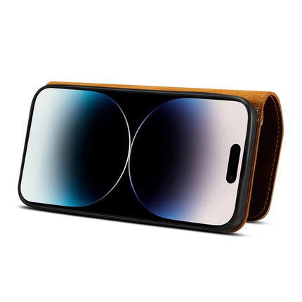 Denior B01 Oil Wax Cowhide Magnetic Button Genuine Leather Case, For iPhone 16