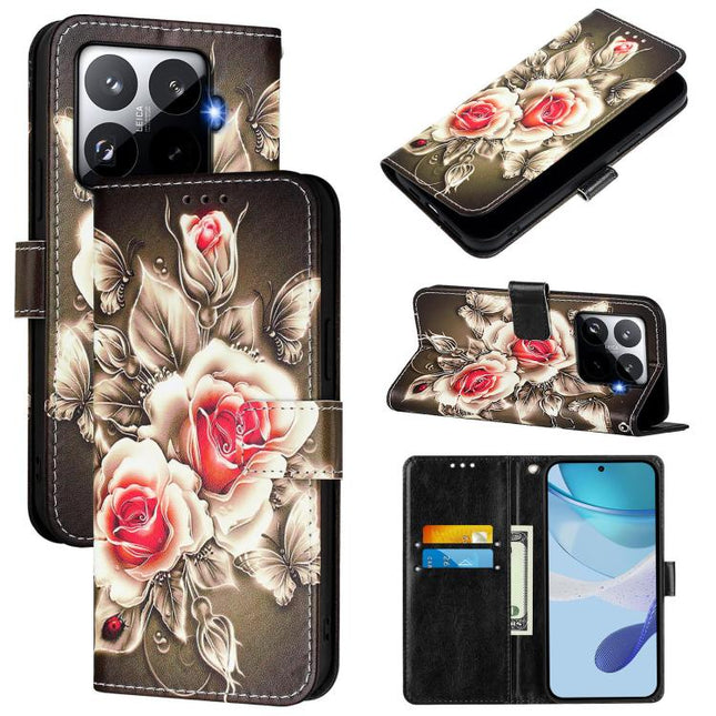 Colored Drawing Pattern Plain Weave Leather Phone Case, For Xiaomi 15T Pro, For Xiaomi 15T, For Xiaomi Civi 5 Pro