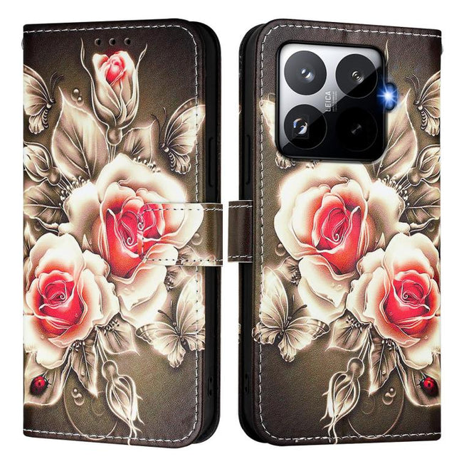 Colored Drawing Pattern Plain Weave Leather Phone Case, For Xiaomi 15T Pro, For Xiaomi 15T, For Xiaomi Civi 5 Pro