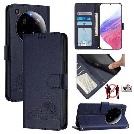 Cat Rat Embossed Pattern RFID Leather Phone Case with Lanyard, For Xiaomi 15 Ultra, For Xiaomi 14T Pro, For Xiaomi 14T