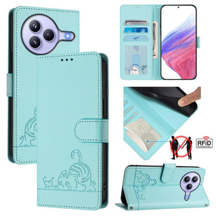Cat Rat Embossed Pattern RFID Leather Phone Case with Lanyard, For Xiaomi 15T 5G, For Xiaomi Civi 5 Pro 5G, For Xiaomi 15S Pro 5G, For Xiaomi Poco M7 5G / C75 4G