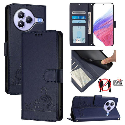 Cat Rat Embossed Pattern RFID Leather Phone Case with Lanyard, For Xiaomi 15T 5G, For Xiaomi Civi 5 Pro 5G, For Xiaomi 15S Pro 5G, For Xiaomi Poco M7 5G / C75 4G