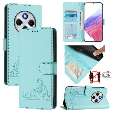 Cat Rat Embossed Pattern RFID Leather Phone Case with Lanyard, For Xiaomi 15T 5G, For Xiaomi Civi 5 Pro 5G, For Xiaomi 15S Pro 5G, For Xiaomi Poco M7 5G / C75 4G