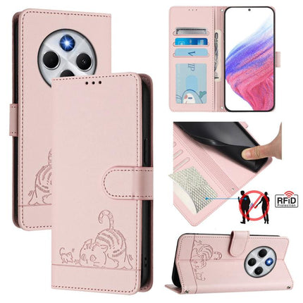 Cat Rat Embossed Pattern RFID Leather Phone Case with Lanyard, For Xiaomi 15T 5G, For Xiaomi Civi 5 Pro 5G, For Xiaomi 15S Pro 5G, For Xiaomi Poco M7 5G / C75 4G