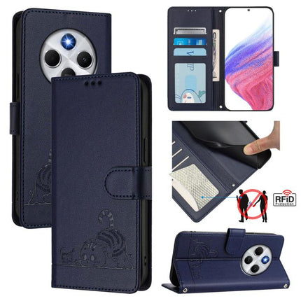 Cat Rat Embossed Pattern RFID Leather Phone Case with Lanyard, For Xiaomi 15T 5G, For Xiaomi Civi 5 Pro 5G, For Xiaomi 15S Pro 5G, For Xiaomi Poco M7 5G / C75 4G