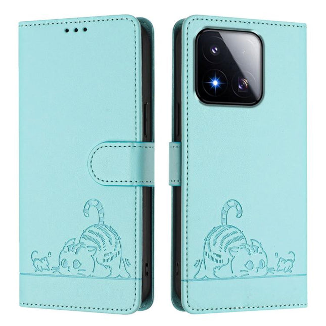 Cat Rat Embossed Pattern RFID Leather Phone Case with Lanyard, For Xiaomi 17 Max 5G, For Xiaomi 17T Pro 5G, For Xiaomi Poco M7 4G 169mm, For Xiaomi 15T Pro 5G