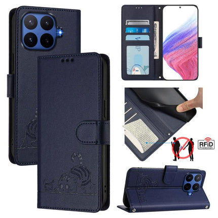 Cat Rat Embossed Pattern RFID Leather Phone Case with Lanyard, For Xiaomi 17 Max 5G, For Xiaomi 17T Pro 5G, For Xiaomi Poco M7 4G 169mm, For Xiaomi 15T Pro 5G